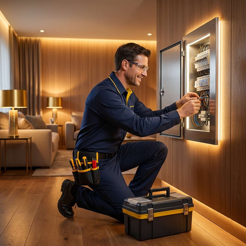 Professional electrician at work